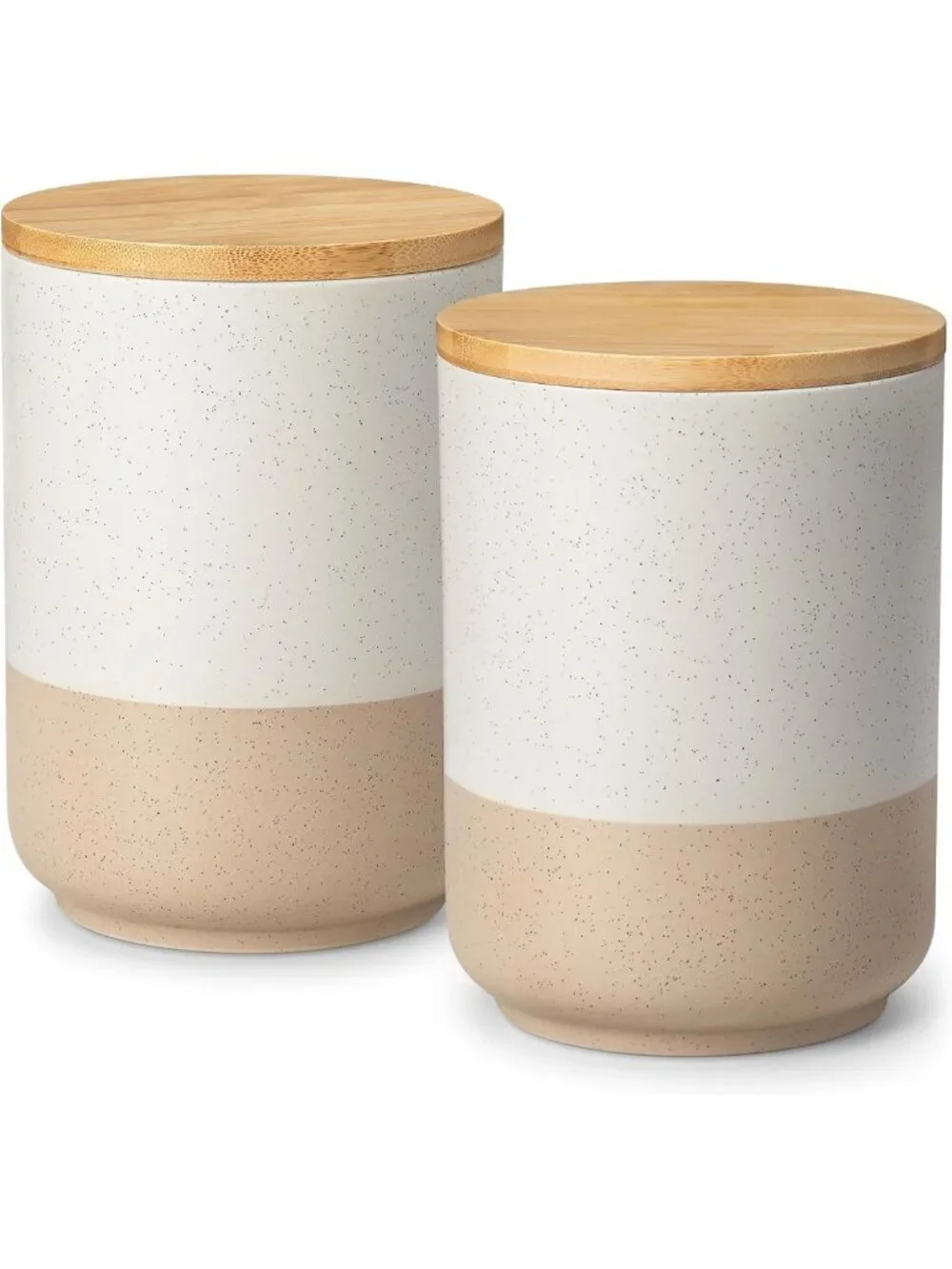 Large Ceramic Canister Set with Airtight Wood Lids - 2-Piece Kitchen Storage